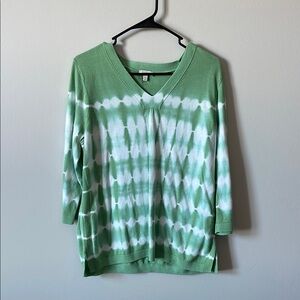 Green Tie-Dye V-Neck Women's Top
